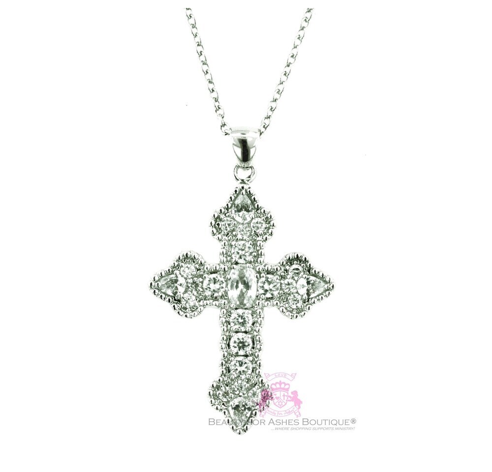 Sterling Silver Cz Cross Necklace